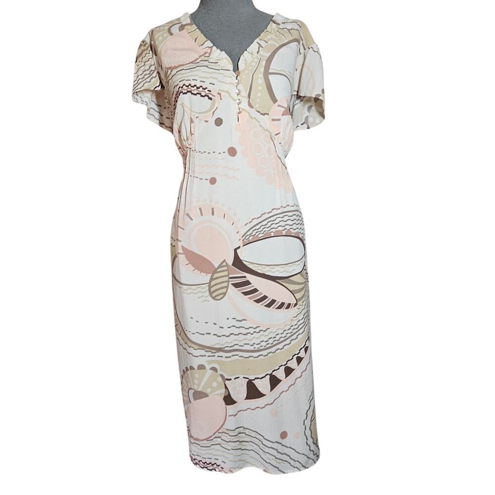 Cream Print Knee Length Short Sleeve Dress Size 20W